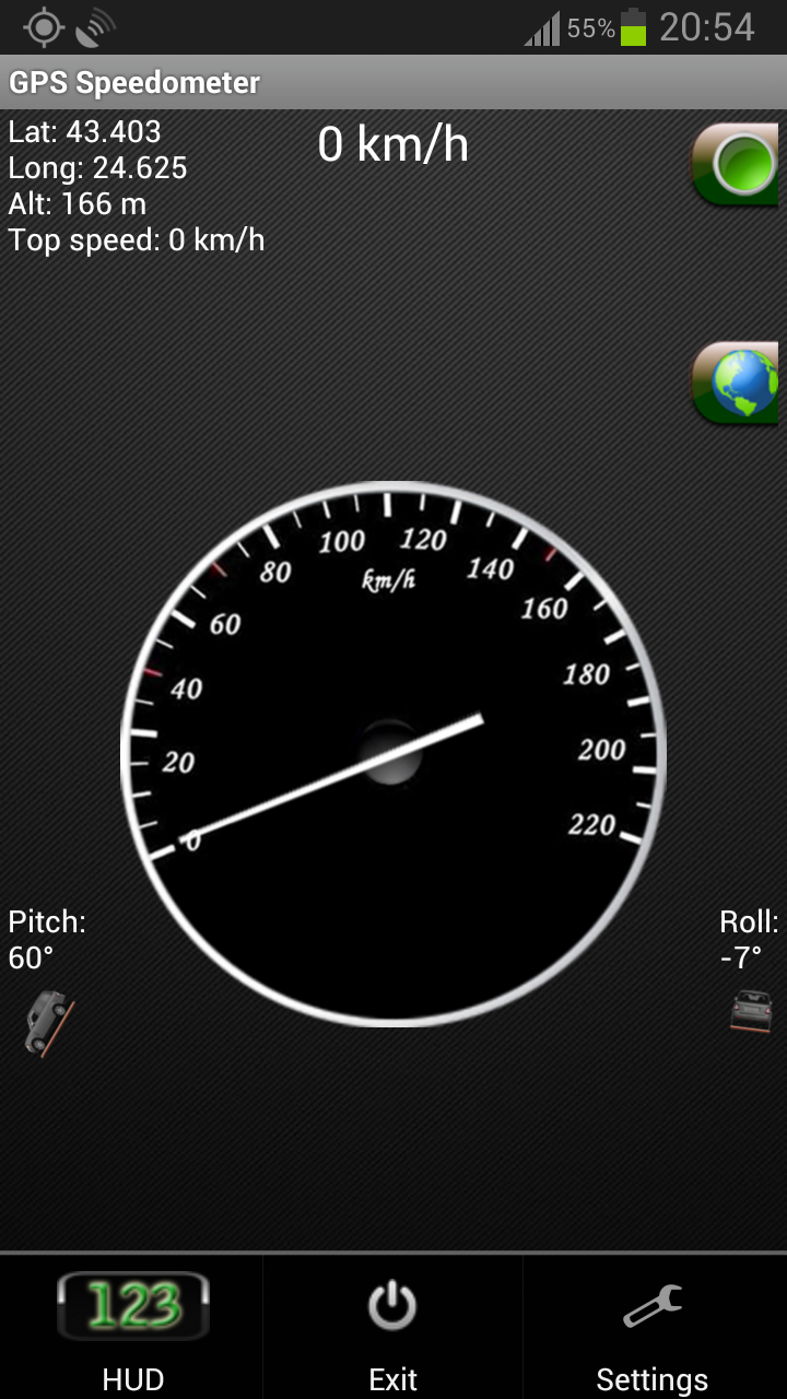 Android application GPS Speedometer with HUD screenshort