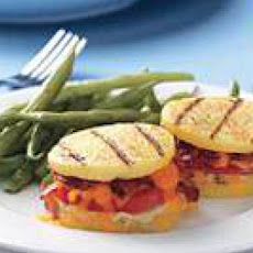 Bacon, Cheese and Tomato Polenta Sandwiches with Green Beans