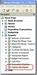Custom SQL Report option of Money Manage Ex