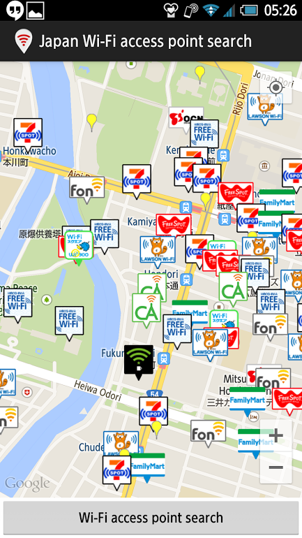 Android application Japan WiFi access point search screenshort