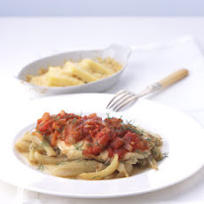 Sea Bass and Spicy Tomato Sauce Over Braised Fennel