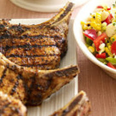 Smoky Pork Chops with Spicy Applesauce and Garlicky Succotash