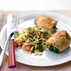 Spinach-and-Brie Chicken with Tomato Orzo
