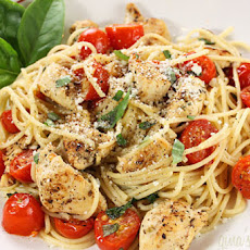 Spaghetti with Sauteed Chicken and Grape Tomatoes
