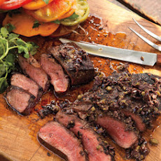 Grilled Flatiron Steaks with Tomatoes and Tapenade