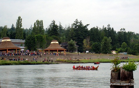 Canoe approaching potlatch