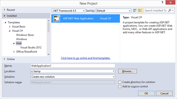 Nuevo proyecto: ASP.NET Web Application
