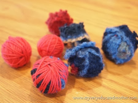 3 Balls before the roving is added #DIY #recycledcraft #giftidea #greenliving