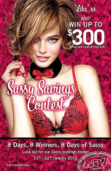 La Senza Lingerie intimate garments 8 Days of Sassy Contest Facebook Singapore Win Sassy Saving Card  $300 8 daily winners
