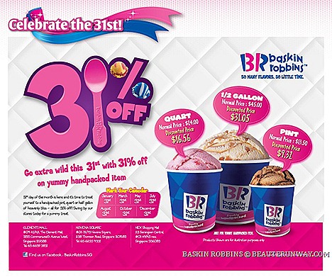 Baskin Robbins Offers Ice cream Pint quart 2013 Singapore sale coupons promotion Mint Chocolate Chip, Pralines ’n Cream, handpacked Outlets Novena Sqaure nex shopping mall clementi