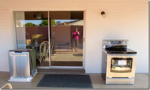 Aug 7, 2013: Appliances have arrived! Dishwasher and stove outside on the patio