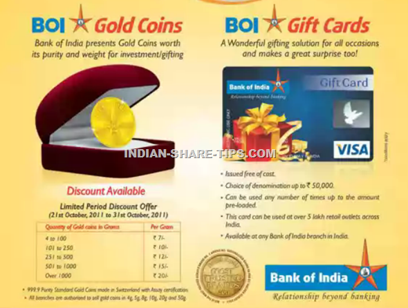bank of india gold coins and gift cards