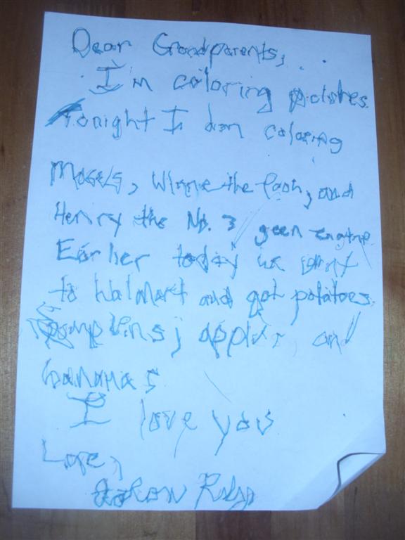 Kids Corner Letter to the Grandparents from Aaron