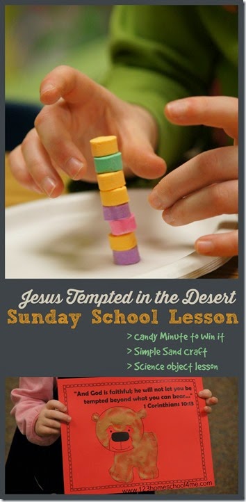 Jesus Tempted in the Desert - Sunday School Lessons for kids from Preschool-4th Grade! Includes fun Candy Minute to Win it ideas, simple sand craft, science object lesson, and more! Jesus Tempted in the Desert - Sunday School Lessons for kids from Preschool-4th Grade! Includes fun Candy Minute to Win it ideas, simple sand craft, science object lesson, and more!