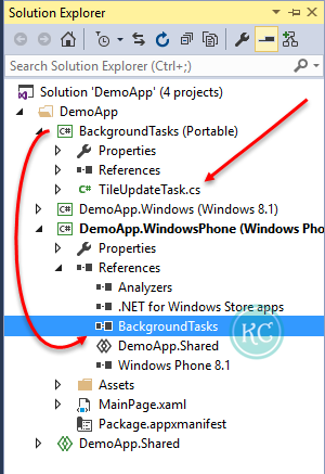 3. Add the project DLL reference of Windows Runtime Component (Background Tasks) project