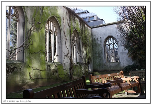 City of London benches in St Dunstan in the East