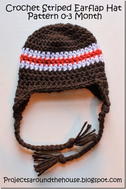 Crochet Striped Earflap Hat Pattern 0-3 Month Crochet Striped Earflap Hat Pattern 0-3 Month