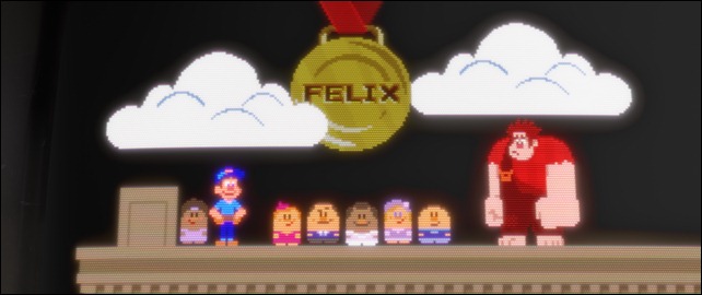 "WRECK-IT RALPH"   (L-R) FELIX, the NICELANDERS and RALPH in the 8-bit video game world of Fix-It Felix, Jr. ©2012 Disney. All Rights Reserved.