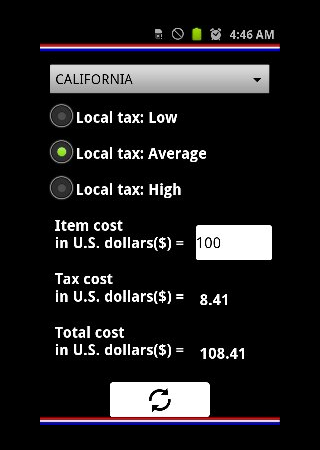 Android application Sales Tax Calculator App screenshort