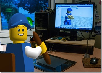 Preview of blue lego guy at work