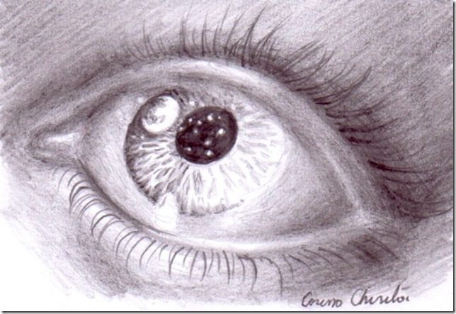 Privind luna si stelele - Inca un ochi desenat in creion - New eye pencil drawing - Watching the moon and the stars
