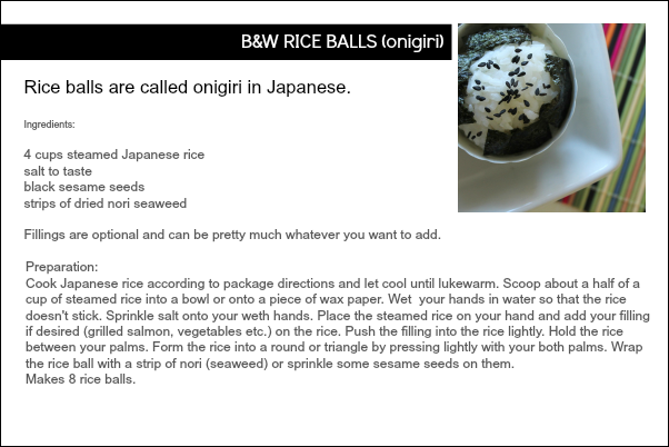 B&W Rice Balls for Halloween or anytime via homework | carolynshomework.com