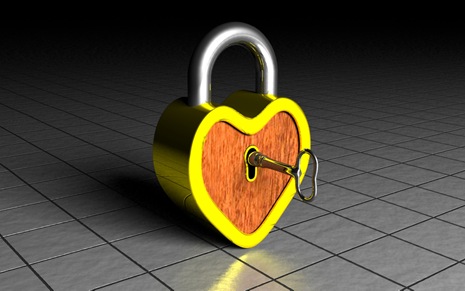 3d rendered gold silver wood heart lock