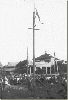 Erecting the first light pole in Mackay