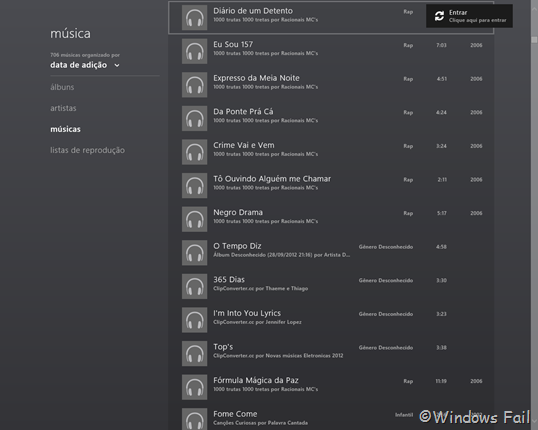 Windows 8 - Aplicativo Música