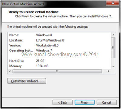 8. Click Finish to Create the VM