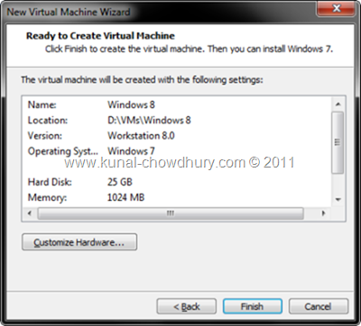 8. Click Finish to Create the VM 8. Click Finish to Create the VM
