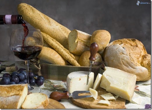 [imagenes.4ever.eu] pan, baguettes, queso, vino 164217