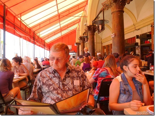 May 31, 2013: Ken reading the menu in The Sidewalk Cafe on Venice Beach