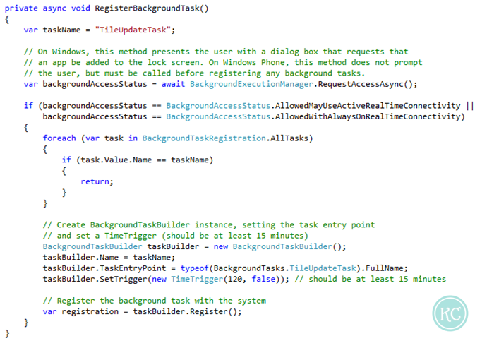 5. Register background task with the system 5. Register background task with the system