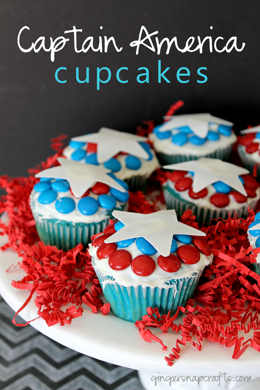 Captain America Cupcakes at GingerSnapCrafts.com #shop