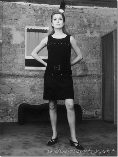 Catherine Deneuve walks the catwalk for Yves Saint Laurent Rive Gauche, 1966