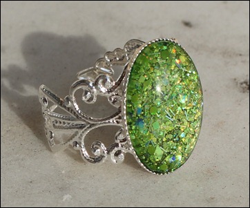 Green Glitter Ring silber schnörkel