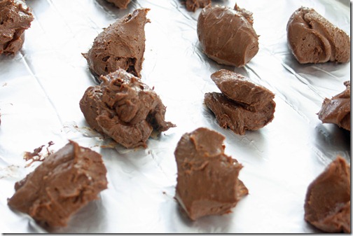 drops of mixture for  Nutella Turtle Truffles via The Shabby Creek Cottage