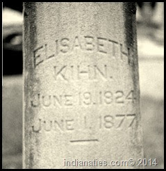Elizabeth Kraut Keen's tombstone in St. Joseph Cemetery, Indianapolis, Indiana.