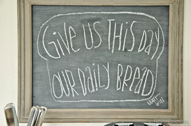 Chalkboard art in a distressed frame | Give us this day | personallyandrea.com