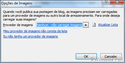 Se não usar imagens na postagem, selecione a opção Nenhum – não carregar imagens. Se for usar, clique em Meu próprio servidor e especifique a URL de carregamento e a URL de origem (avançado)
