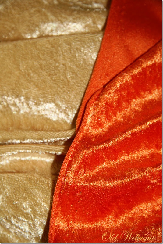 gold and orange crushed velvet fabric