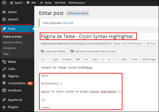 Plugin Syntax Highlighter para o WordPress