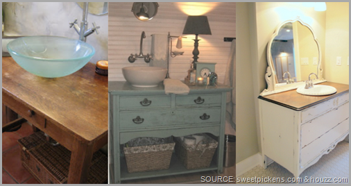 An old dresser can be turned into your new bathroom vanity! CLICK to enlarge image.