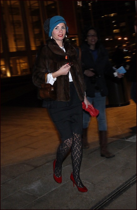 w flapper hat vintage fur pattern stockings red heels ol