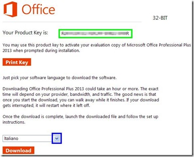 Product Key di Office 2013 versione completa in prova per 60 giorni