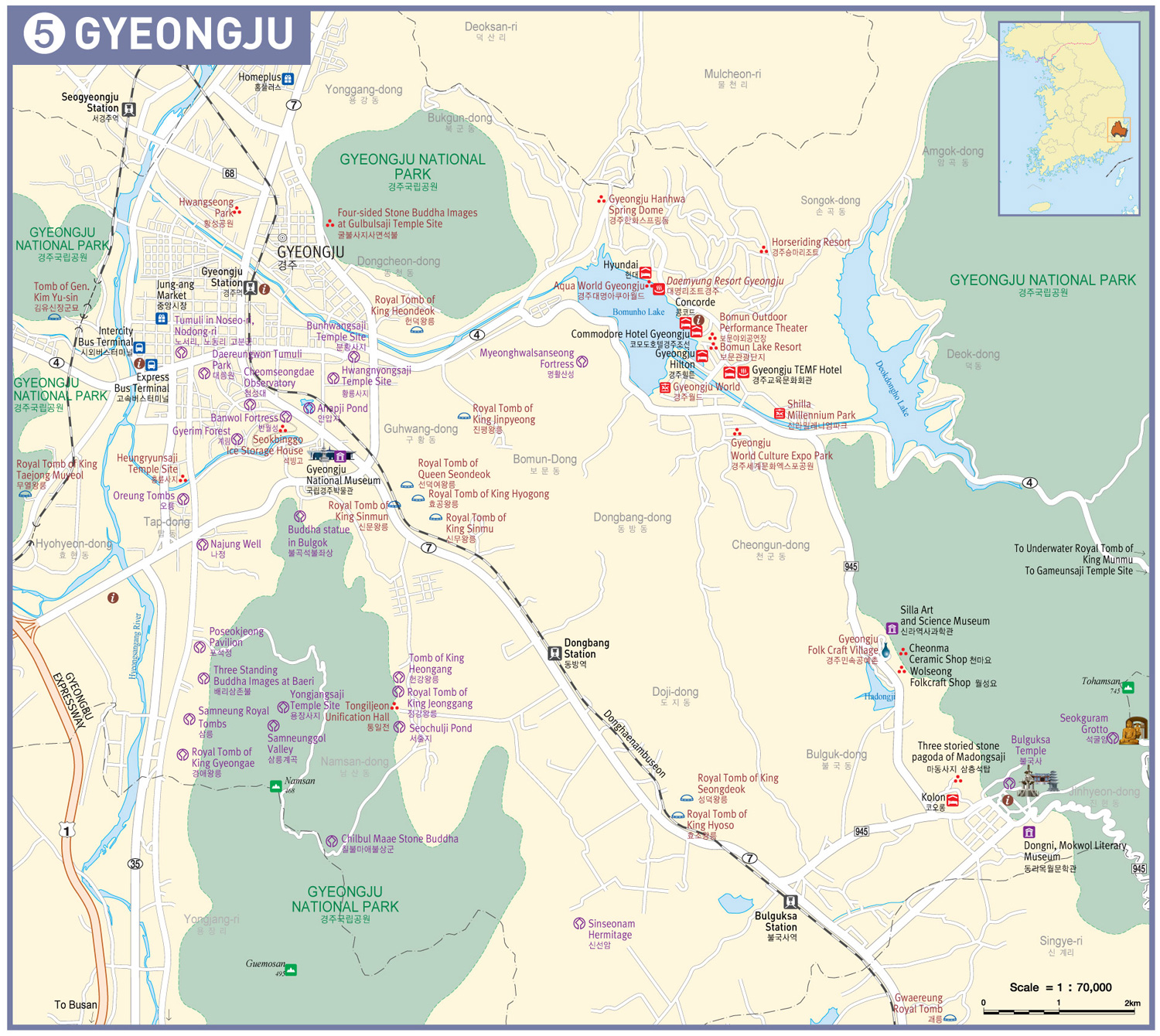 Travel ing. Gyeongju ГК карте. Карта Gyeongju и ее границы.
