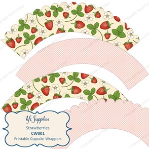 CW001 etsy 1 Strawberries cupcake wrapper pink