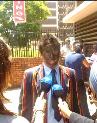 BLACK PAINT PROTEST BY AFRIFORUM YOUTH AGAINST RACIST ADMISSION POLICIES AT UNIVERSITY