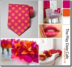 story128 flamingo pink, bright orange, white